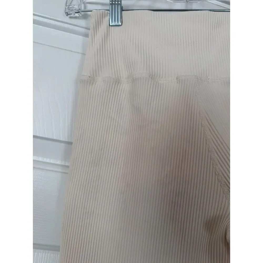 FOREVER 21 CREAM RIBBED HIGH WAIST FLARE